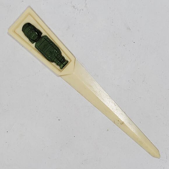 Vintage Letter Opener Green Mayan Character Plastic - Picture 2 of 3